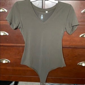 Army green V neck bodysuit